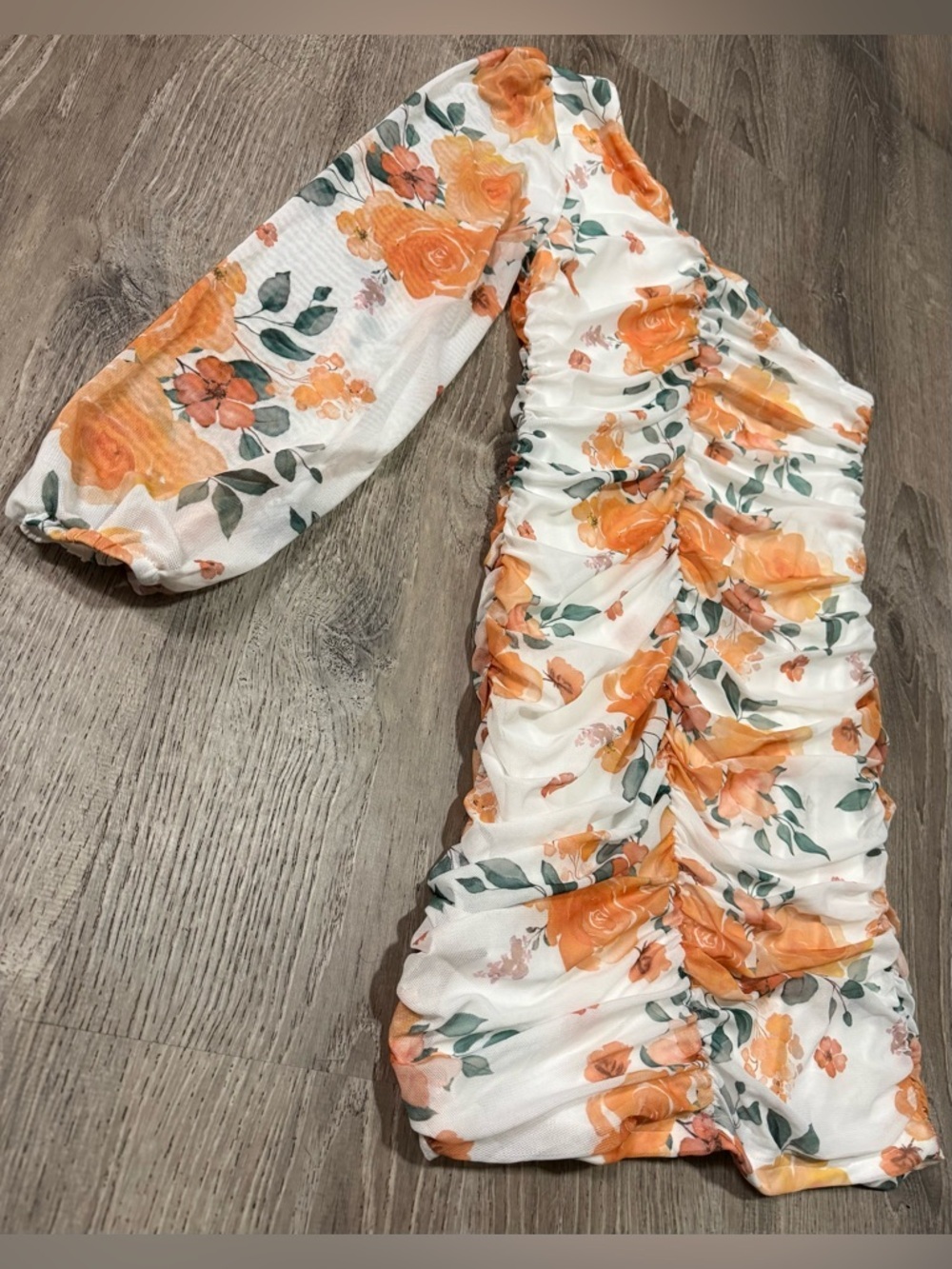 One Shoulder Floral Maternity Dress | Ruched Bodycon Mini (Size L) - Picture 4 of 5